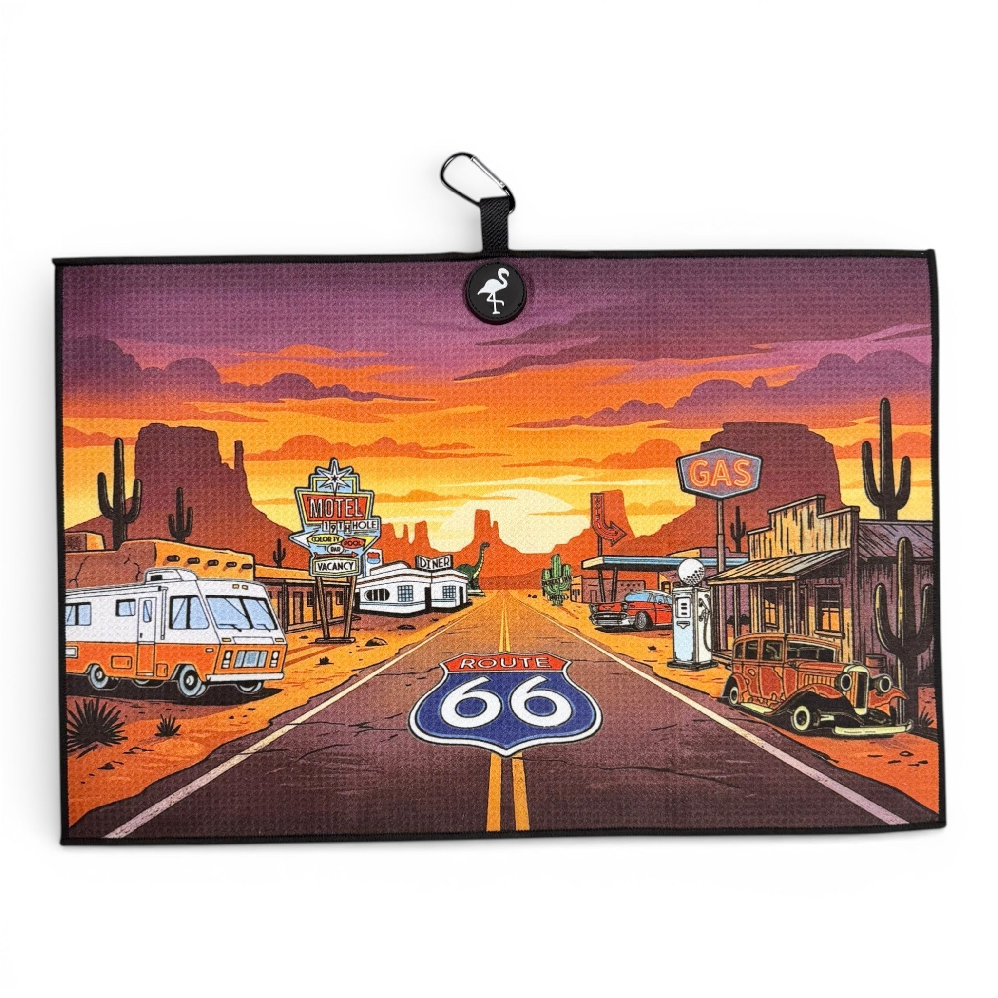 Route 66 Golf Towel | Premium Double-Sided Microfiber | Heavy-Duty Magnetic Towel with Carabiner Clip | 24 x 16 in - STAND OUT FLEXSARAH