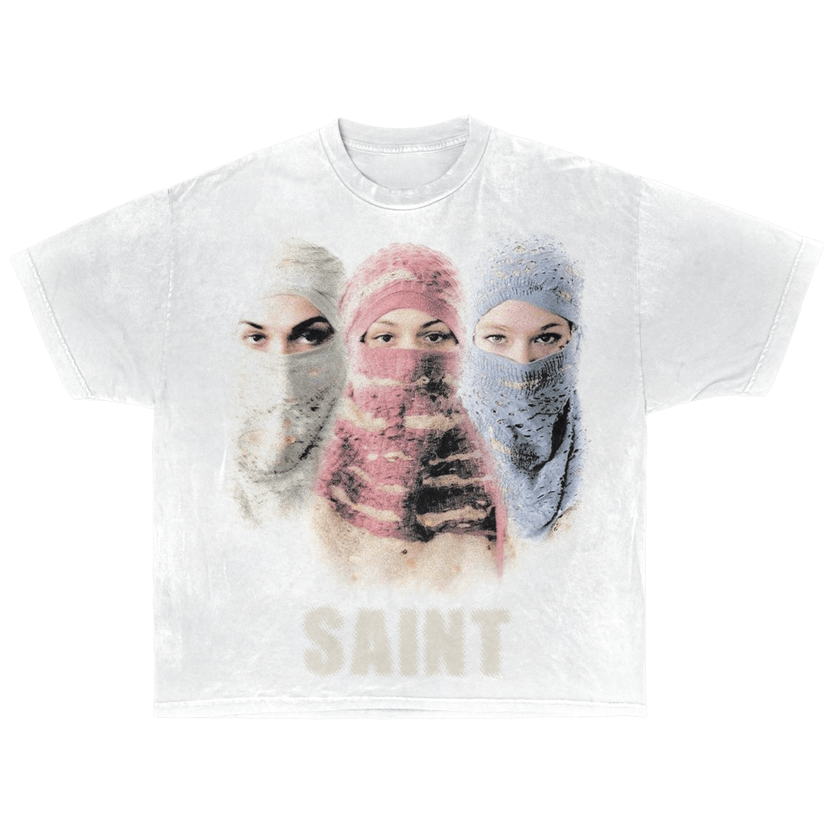 Saint Streetwear Tee White Cotton DTG Print Distressed Graphic True To Size - STAND OUT FLEXSARAH