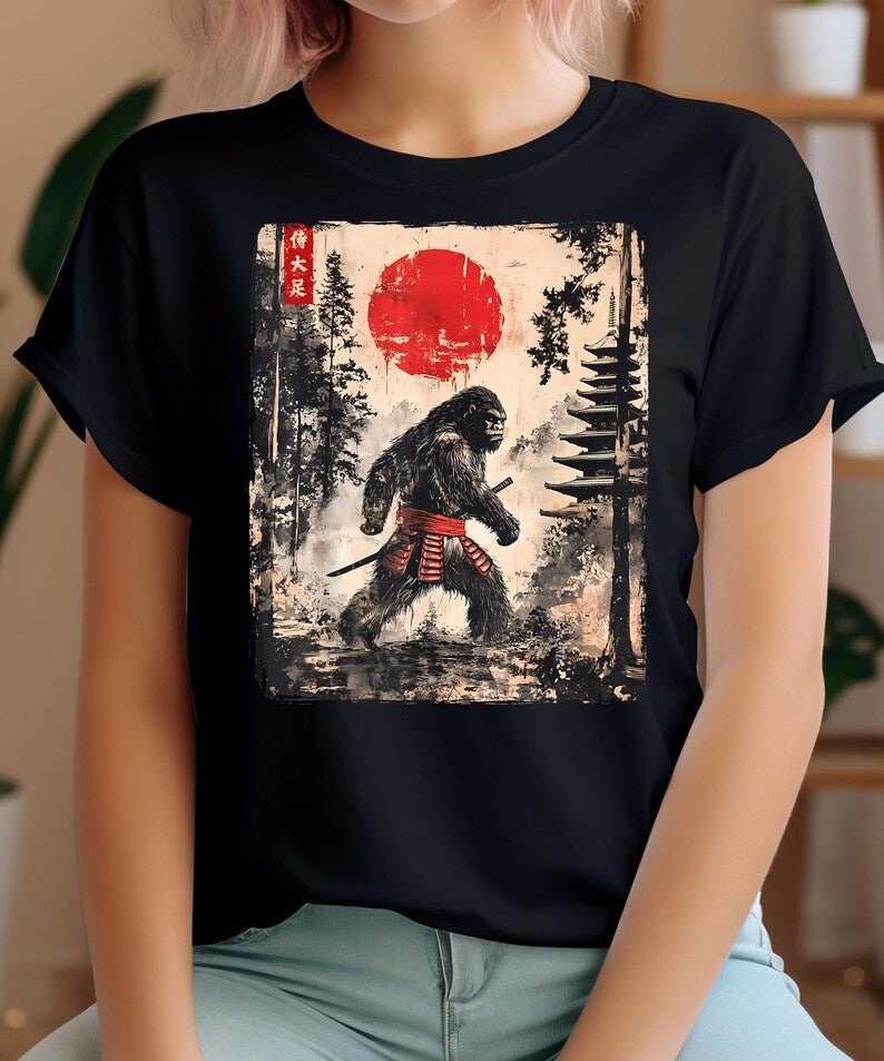 Samurai Bigfoot T-Shirt – Funny Japanese Ukiyo-e Graphic Tee, Vintage-Style Short Sleeve Shirt for Men & Women - STAND OUT FLEXSARAH