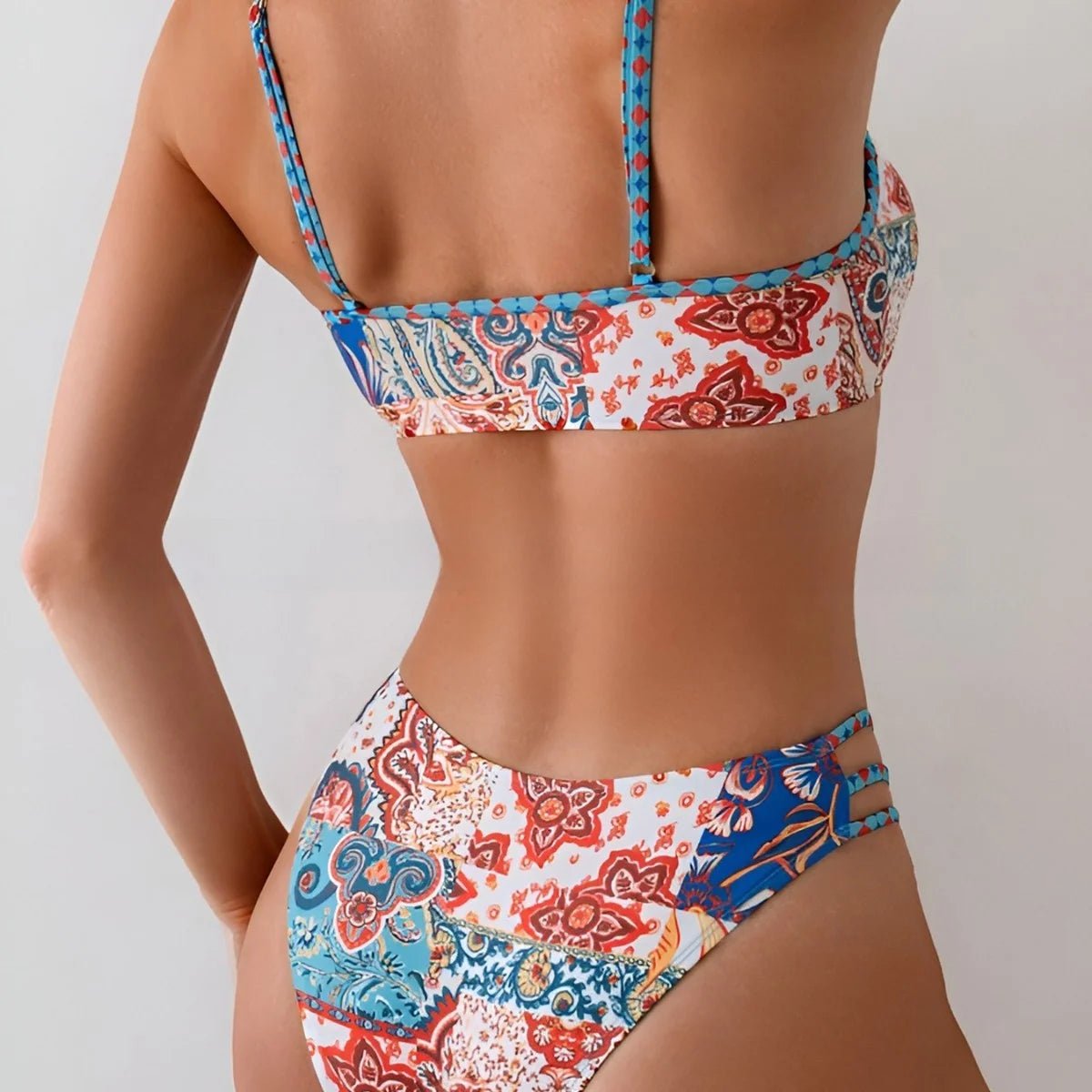 Sexy Floral Print Women's Bikini Set Fashionable Trendy Strapless Backless Design with Chest Pad No Steel Support for Swimming - STAND OUT FLEXSARAH