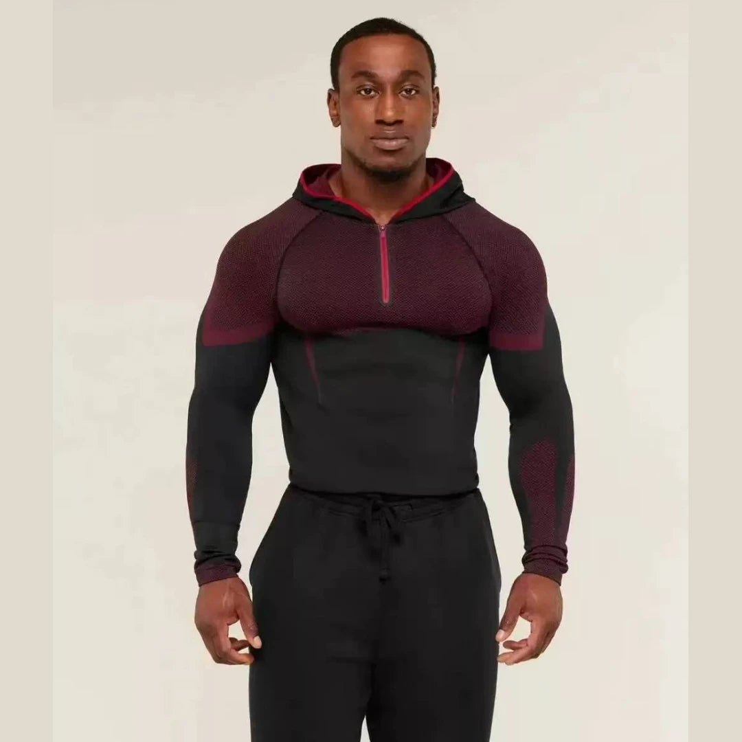 SHARK new fitness long sleeved men's hooded base shirt GYM ONYX5.0 agate high elasticity T-shirt fitness suit - STAND OUT FLEXSARAH