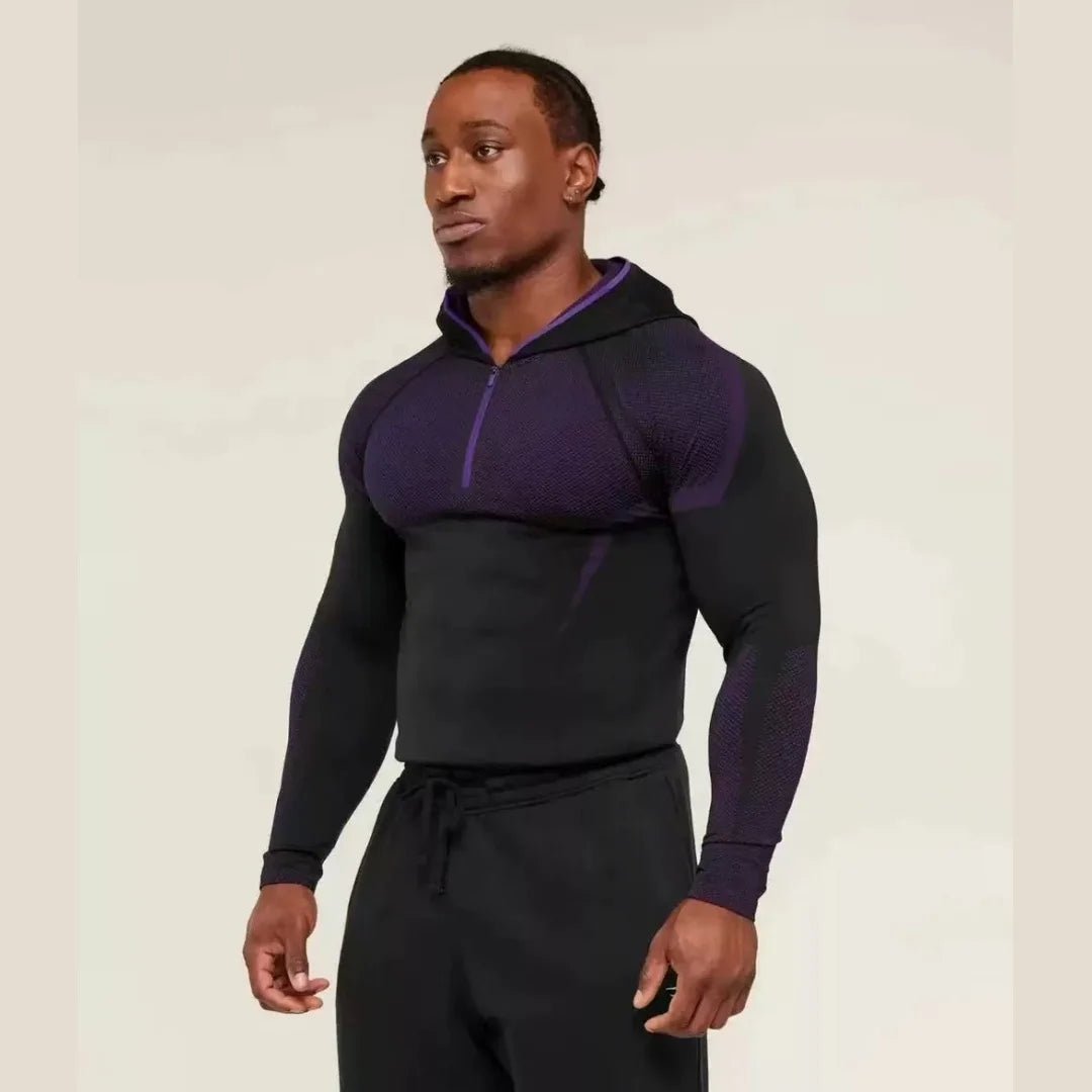 SHARK new fitness long sleeved men's hooded base shirt GYM ONYX5.0 agate high elasticity T-shirt fitness suit - STAND OUT FLEXSARAH