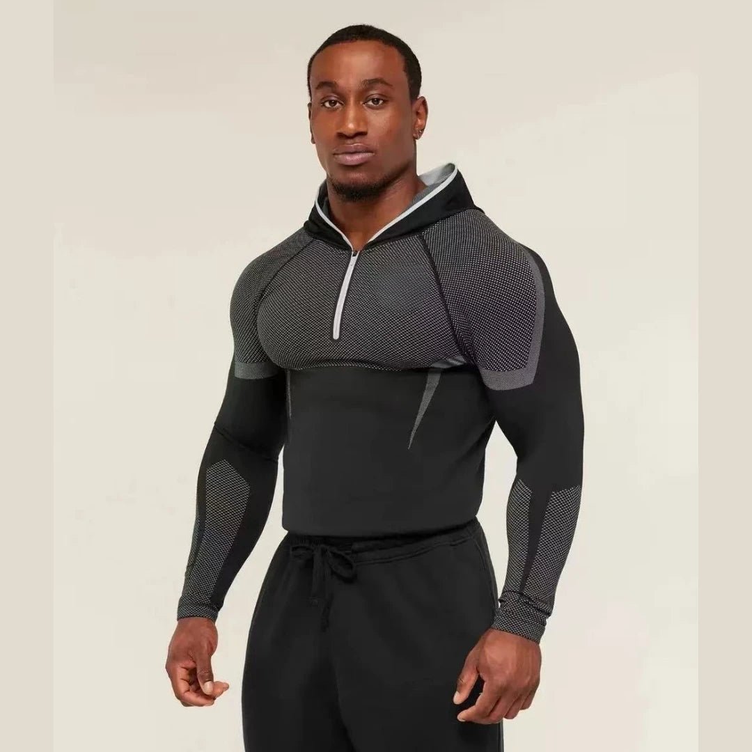 SHARK new fitness long sleeved men's hooded base shirt GYM ONYX5.0 agate high elasticity T-shirt fitness suit - STAND OUT FLEXSARAH