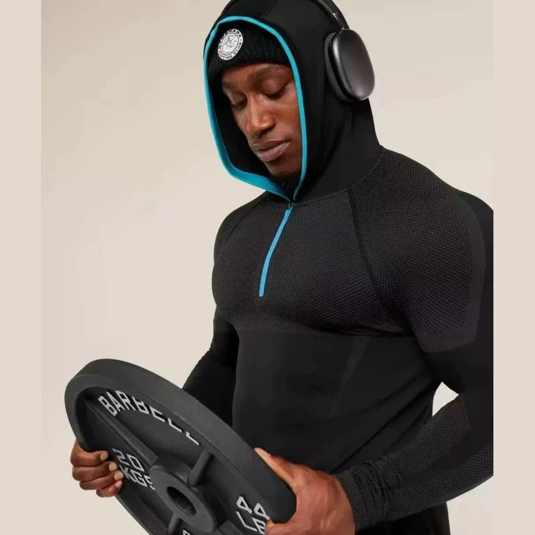 SHARK new fitness long sleeved men's hooded base shirt GYM ONYX5.0 agate high elasticity T-shirt fitness suit - STAND OUT FLEXSARAH