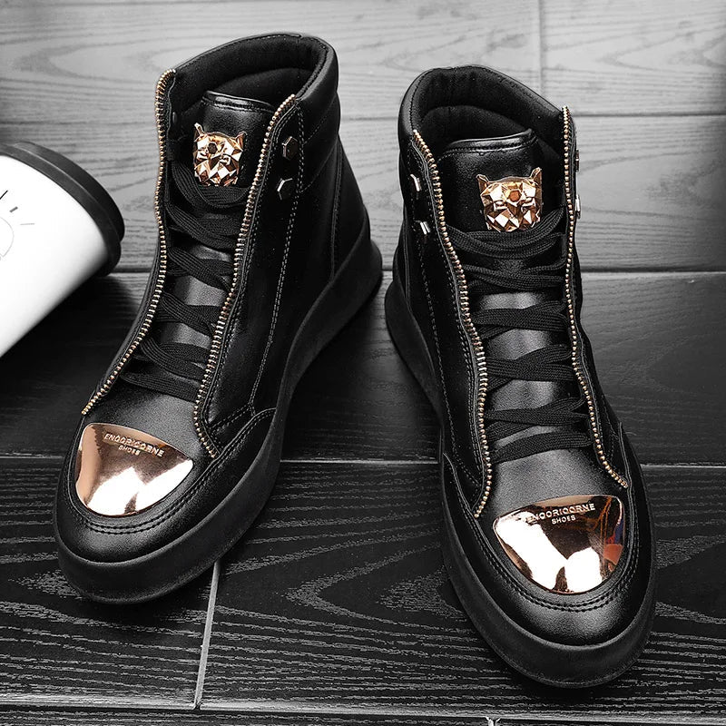 Skateboard Shoes Men high top Sneakers Men Sport Flat Shoes Male Leather Tourism Waterproof Casual Running Hip-Hop Board Shoes - STAND OUT FLEXSARAH