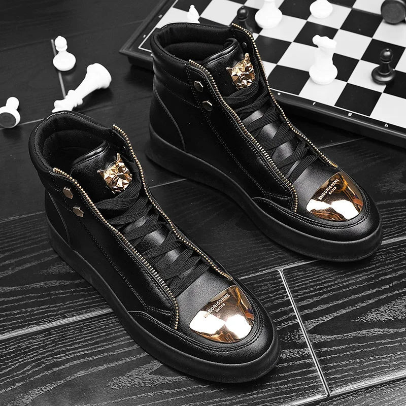 Skateboard Shoes Men high top Sneakers Men Sport Flat Shoes Male Leather Tourism Waterproof Casual Running Hip-Hop Board Shoes - STAND OUT FLEXSARAH