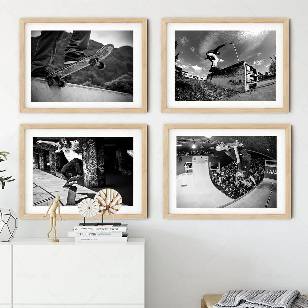 Skateboarding Extreme Sports Posters Prints Black White Photo Canvas Painting Wall Art Pictures Room Decor Skateboard Lover Gift - STAND OUT FLEXSARAH
