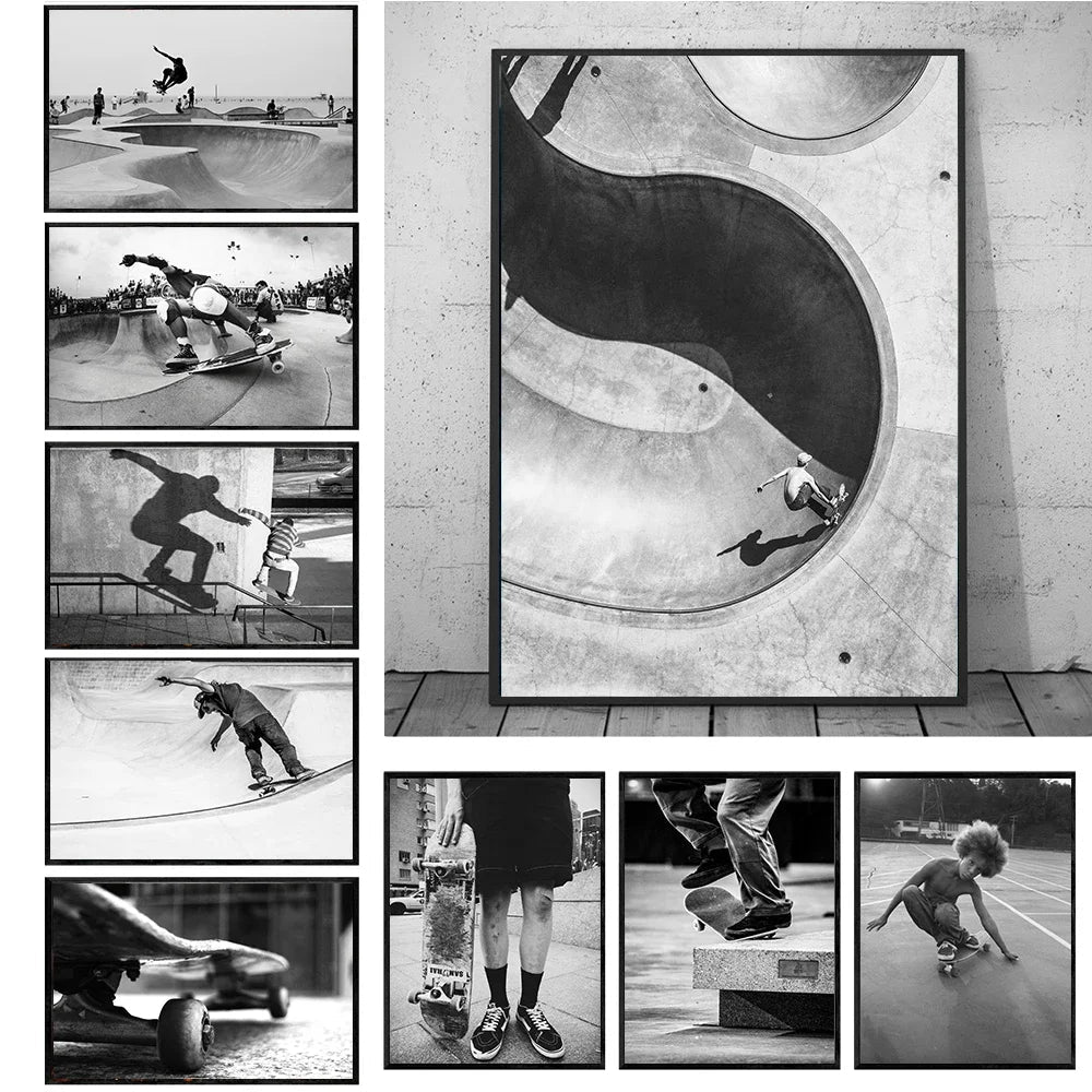 Skateboarding Extreme Sports Posters Prints Black White Photo Canvas Painting Wall Art Pictures Room Decor Skateboard Lover Gift - STAND OUT FLEXSARAH