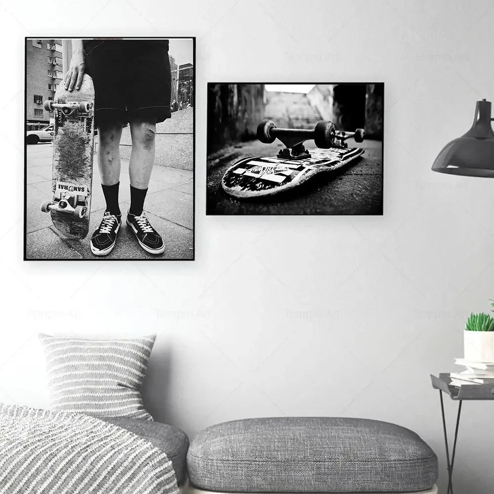 Skateboarding Extreme Sports Posters Prints Black White Photo Canvas Painting Wall Art Pictures Room Decor Skateboard Lover Gift - STAND OUT FLEXSARAH