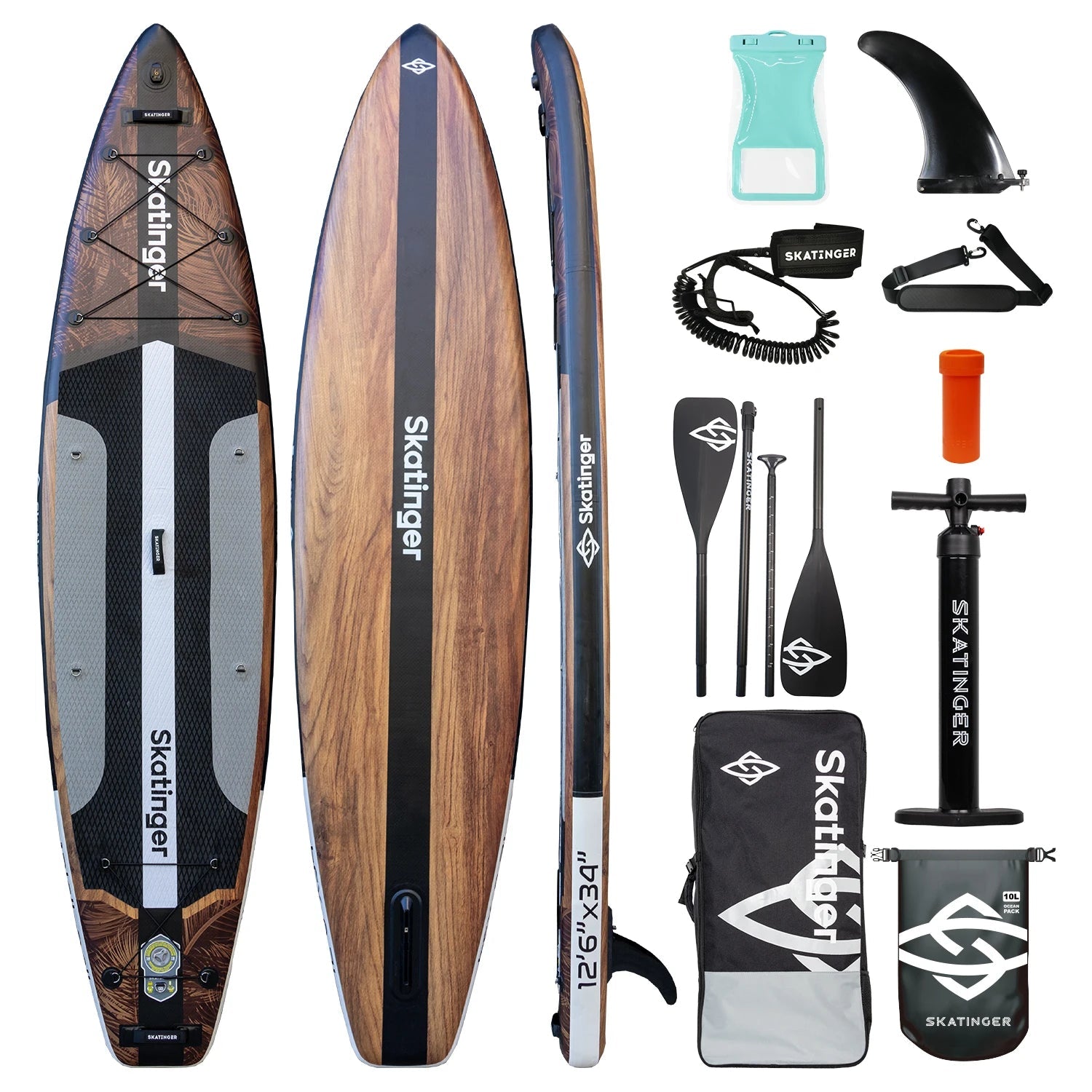 SKATINGER 12'6''x34''x6'' Inflatable Paddle Board for Adults Waterproof Standing Style SUP Board with Accessories for Aquatic - STAND OUT FLEXSARAH