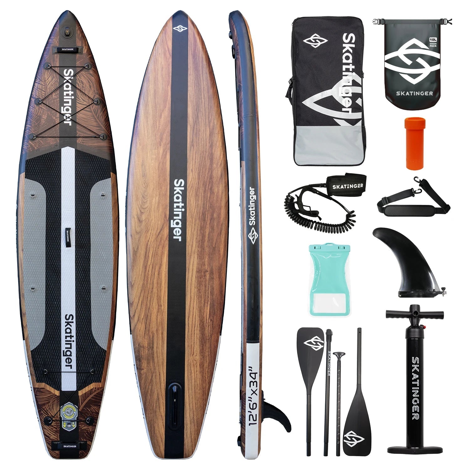 SKATINGER 12'6''x34''x6'' Inflatable Paddle Board for Adults Waterproof Standing Style SUP Board with Accessories for Aquatic - STAND OUT FLEXSARAH