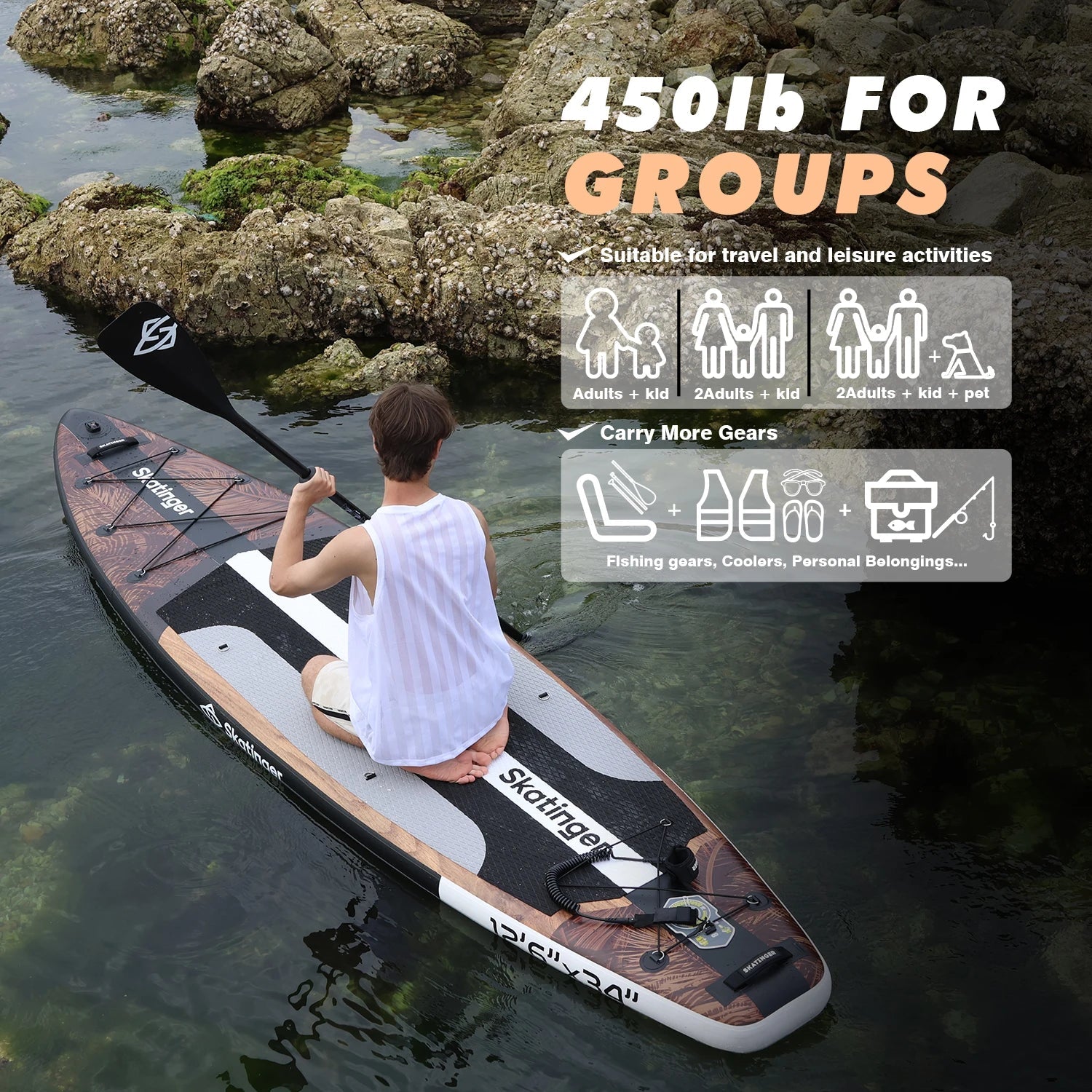 SKATINGER 12'6''x34''x6'' Inflatable Paddle Board for Adults Waterproof Standing Style SUP Board with Accessories for Aquatic - STAND OUT FLEXSARAH