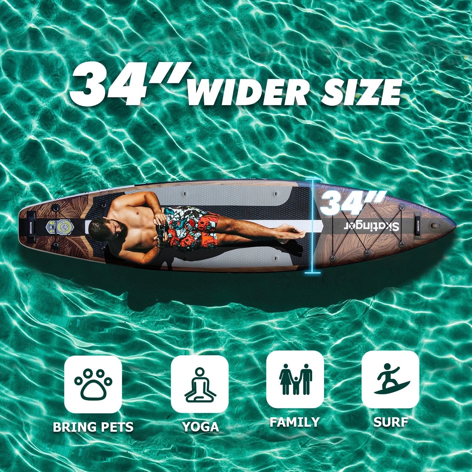 SKATINGER 12'6''x34''x6'' Inflatable Paddle Board for Adults Waterproof Standing Style SUP Board with Accessories for Aquatic - STAND OUT FLEXSARAH