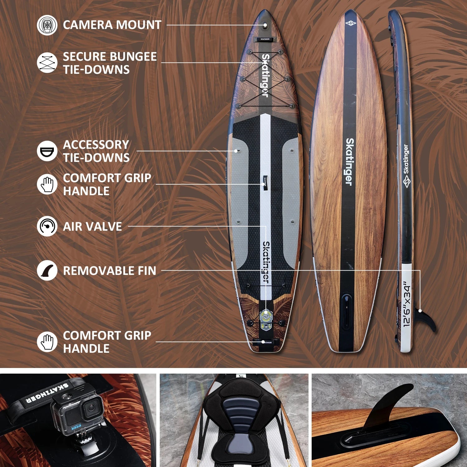 SKATINGER 12'6''x34''x6'' Inflatable Paddle Board for Adults Waterproof Standing Style SUP Board with Accessories for Aquatic - STAND OUT FLEXSARAH