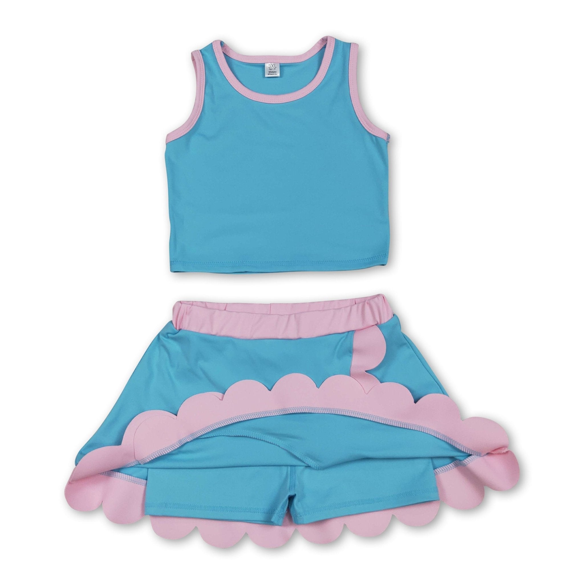 Sleeveless aqua pink scallop kids girls active wear set - STAND OUT FLEXSARAH