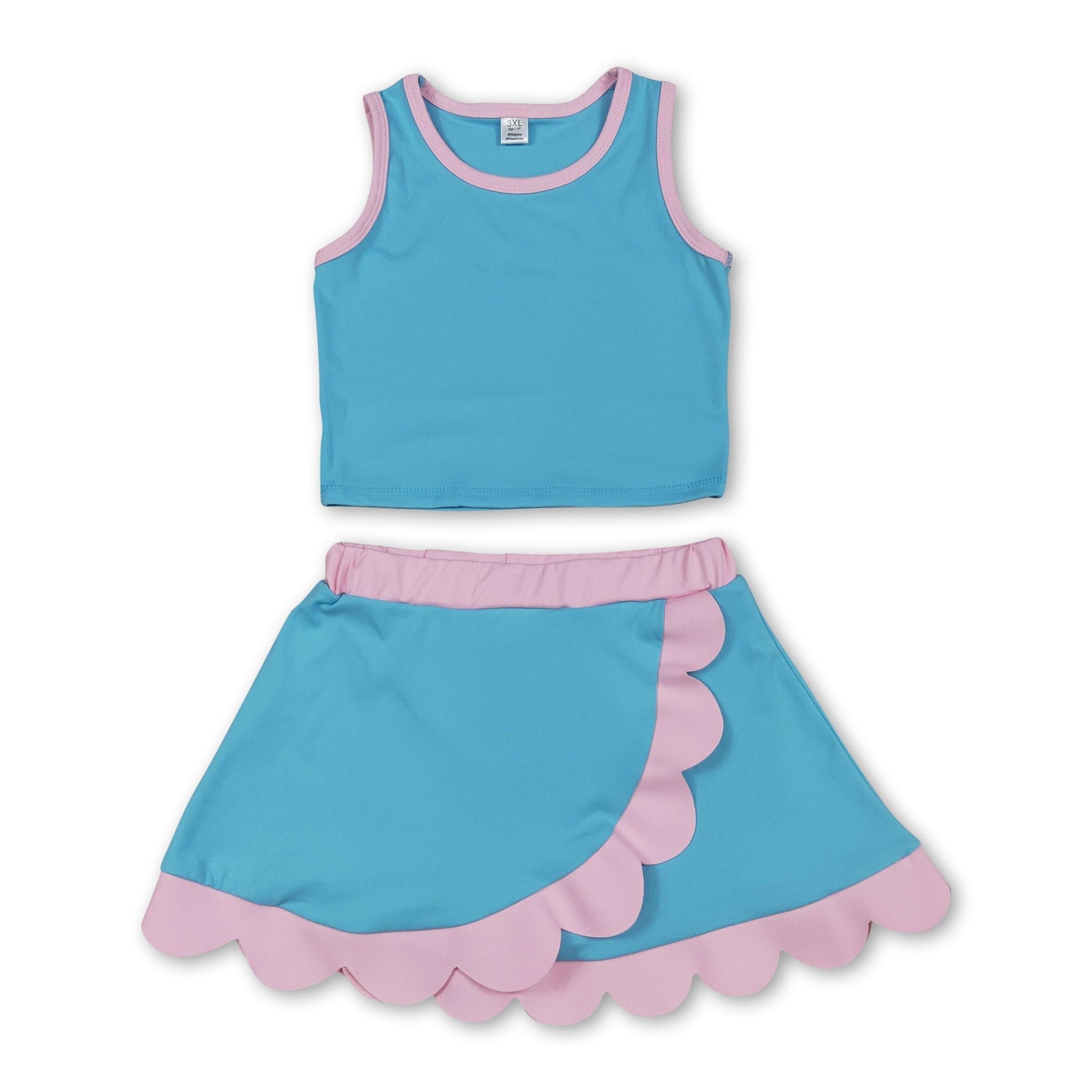 Sleeveless aqua pink scallop kids girls active wear set - STAND OUT FLEXSARAH
