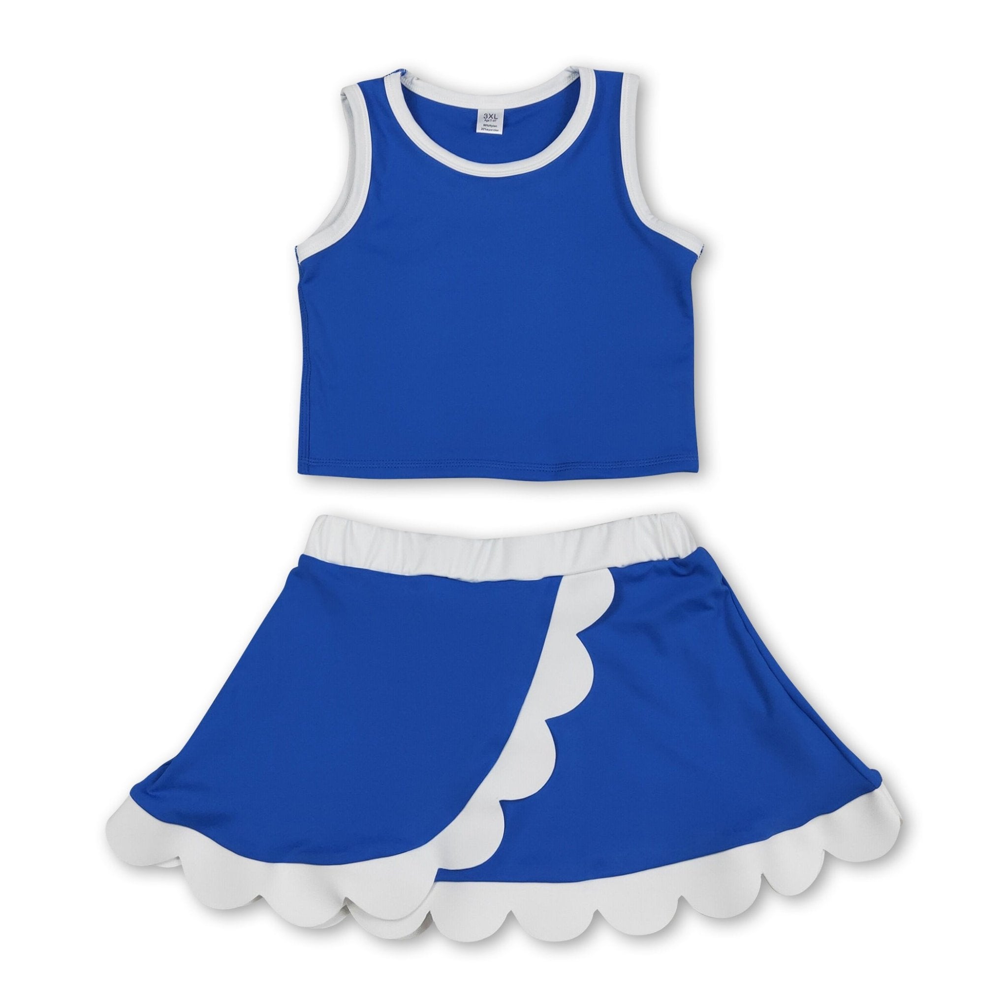 Sleeveless blue white scallop girls team active wear set - STAND OUT FLEXSARAH