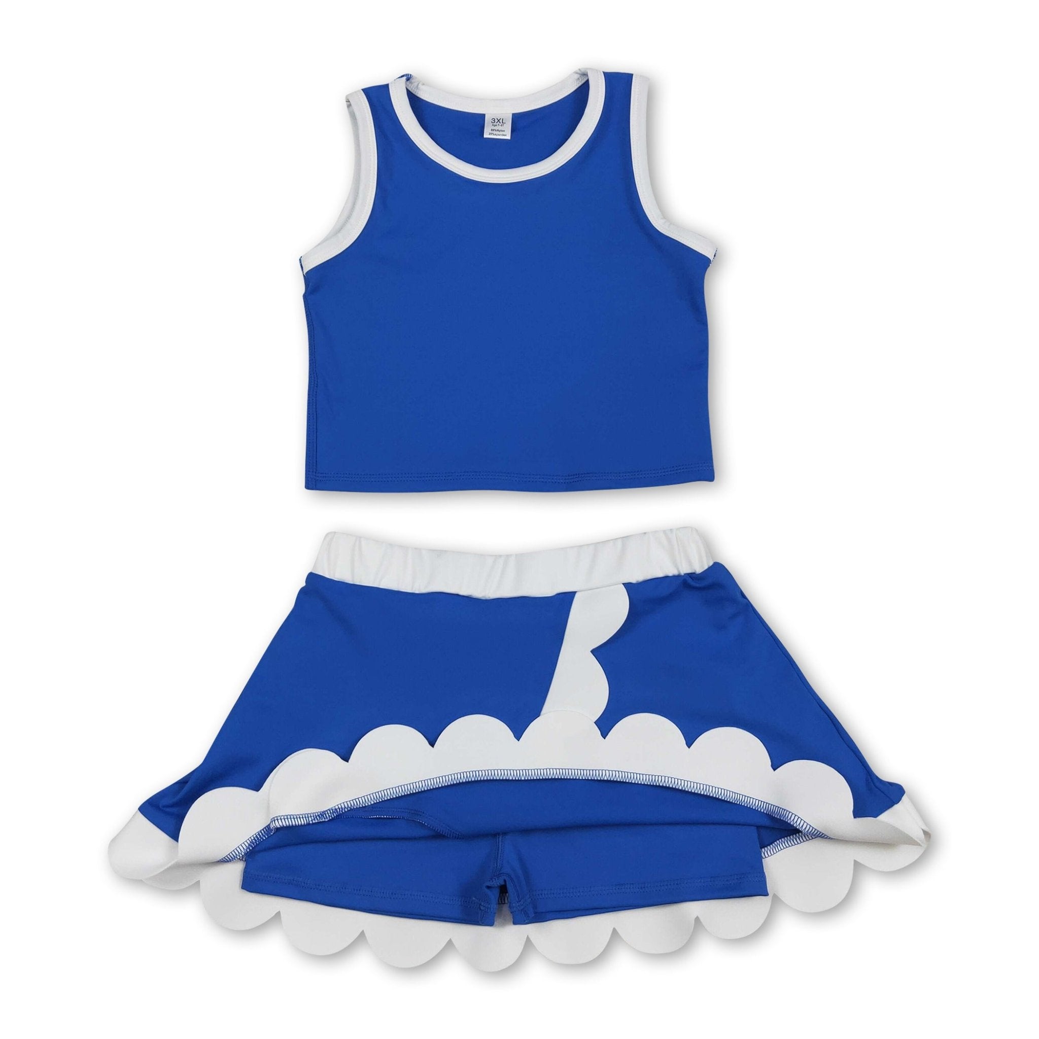 Sleeveless blue white scallop girls team active wear set - STAND OUT FLEXSARAH