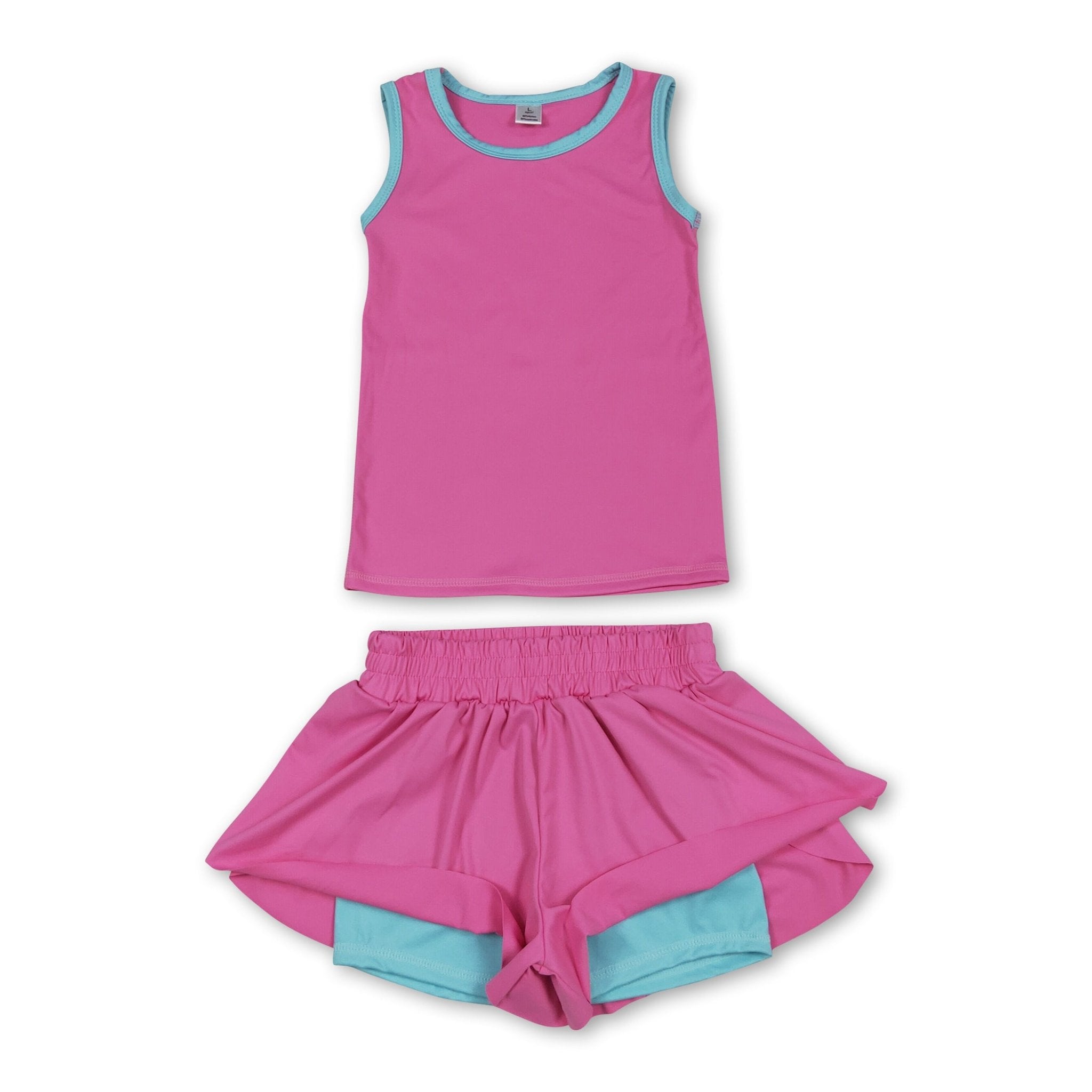 Sleeveless hot pink top shorts girls active wear set - STAND OUT FLEXSARAH