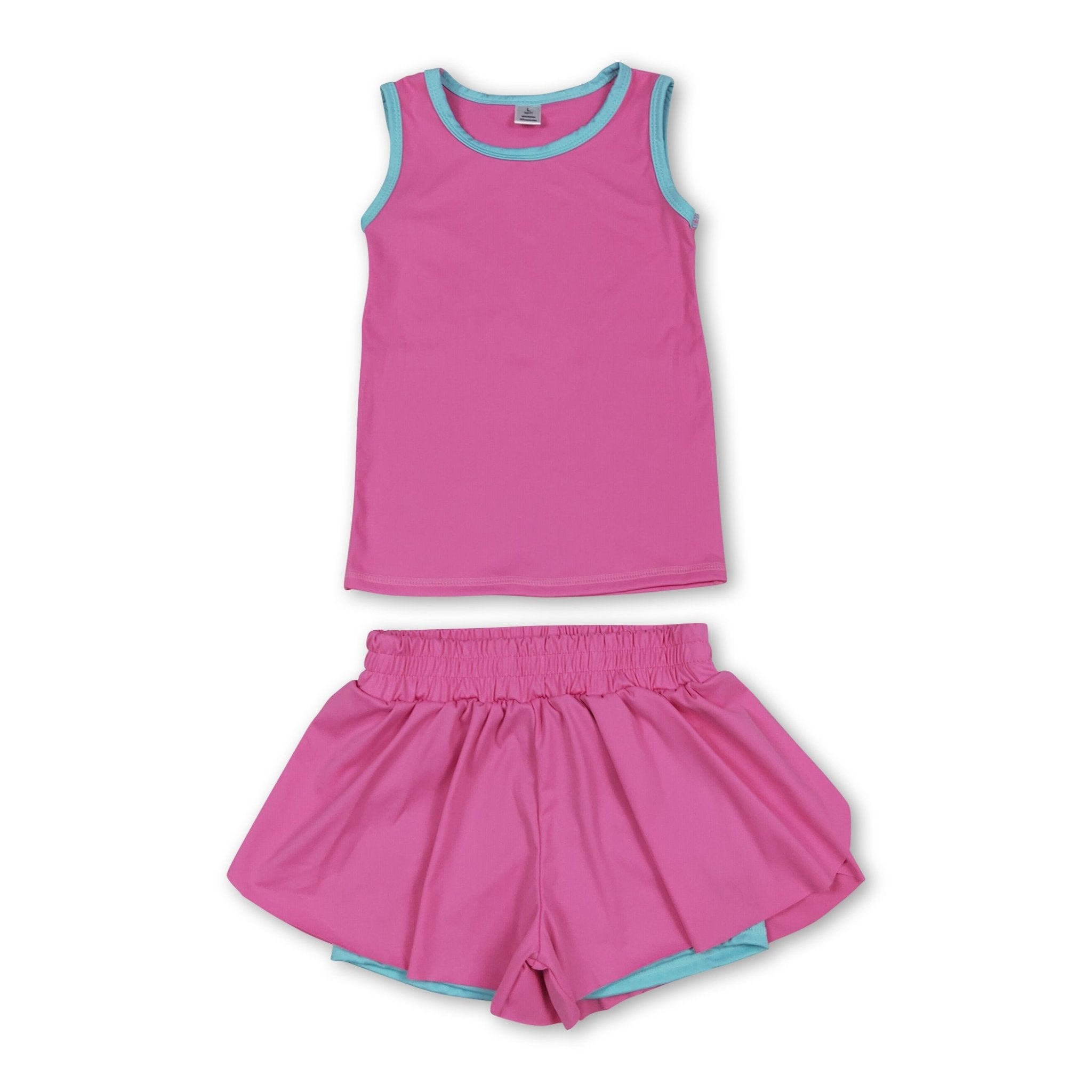 Sleeveless hot pink top shorts girls active wear set - STAND OUT FLEXSARAH