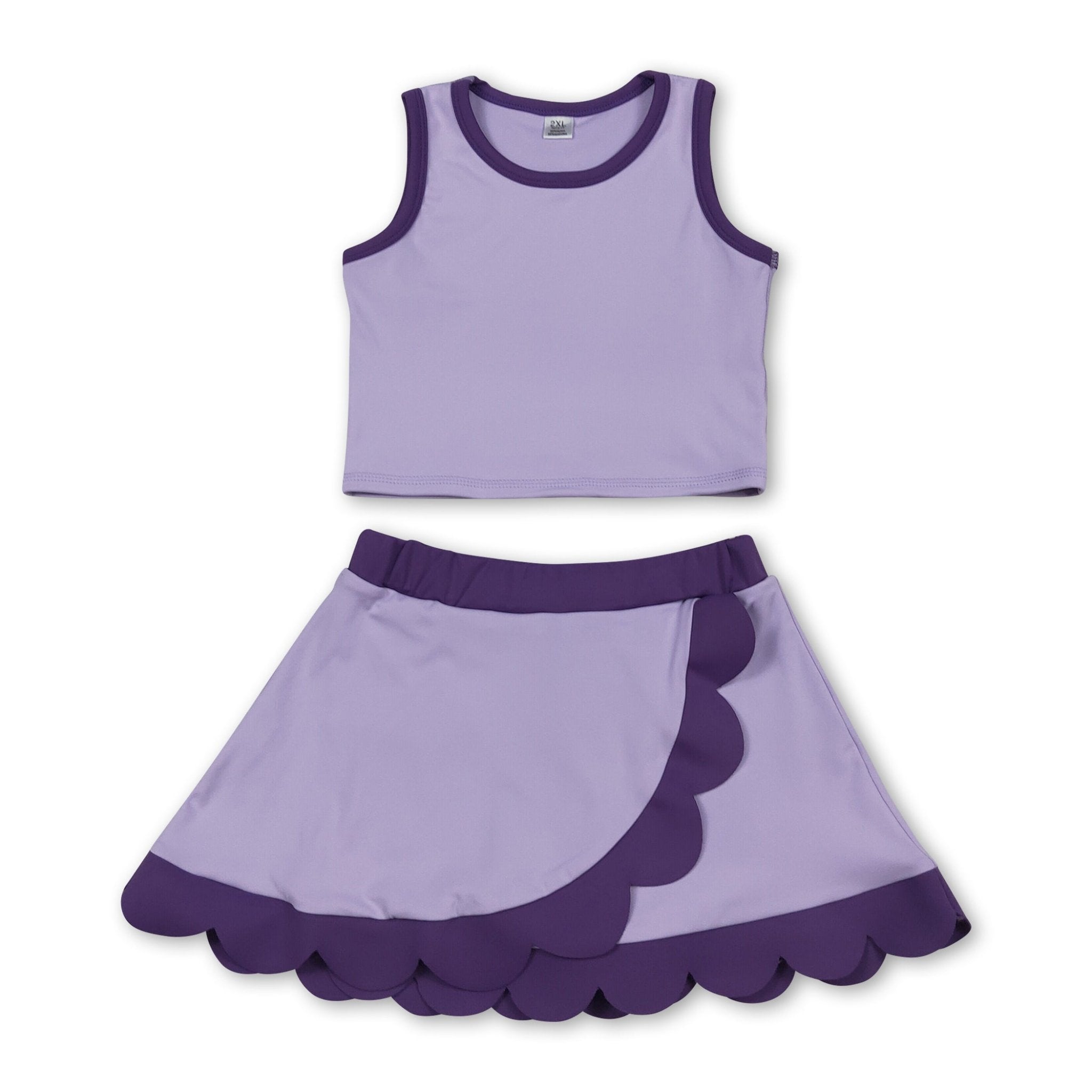 Sleeveless lavender purple scallop kids girls active wear set - STAND OUT FLEXSARAH