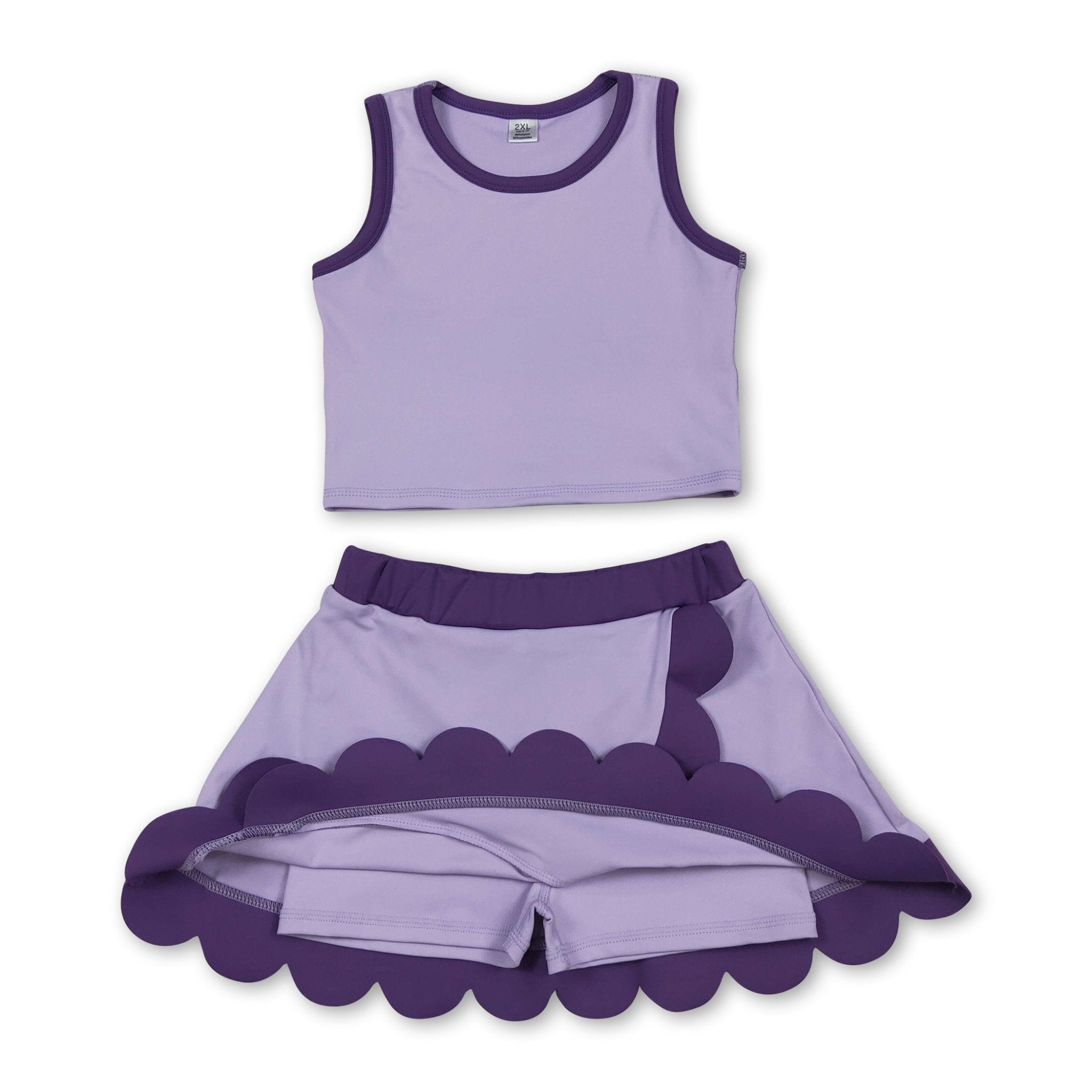 Sleeveless lavender purple scallop kids girls active wear set - STAND OUT FLEXSARAH