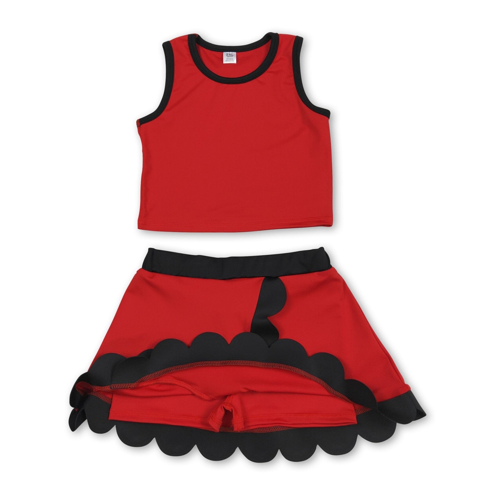Sleeveless red black scallop girls team active wear set - STAND OUT FLEXSARAH