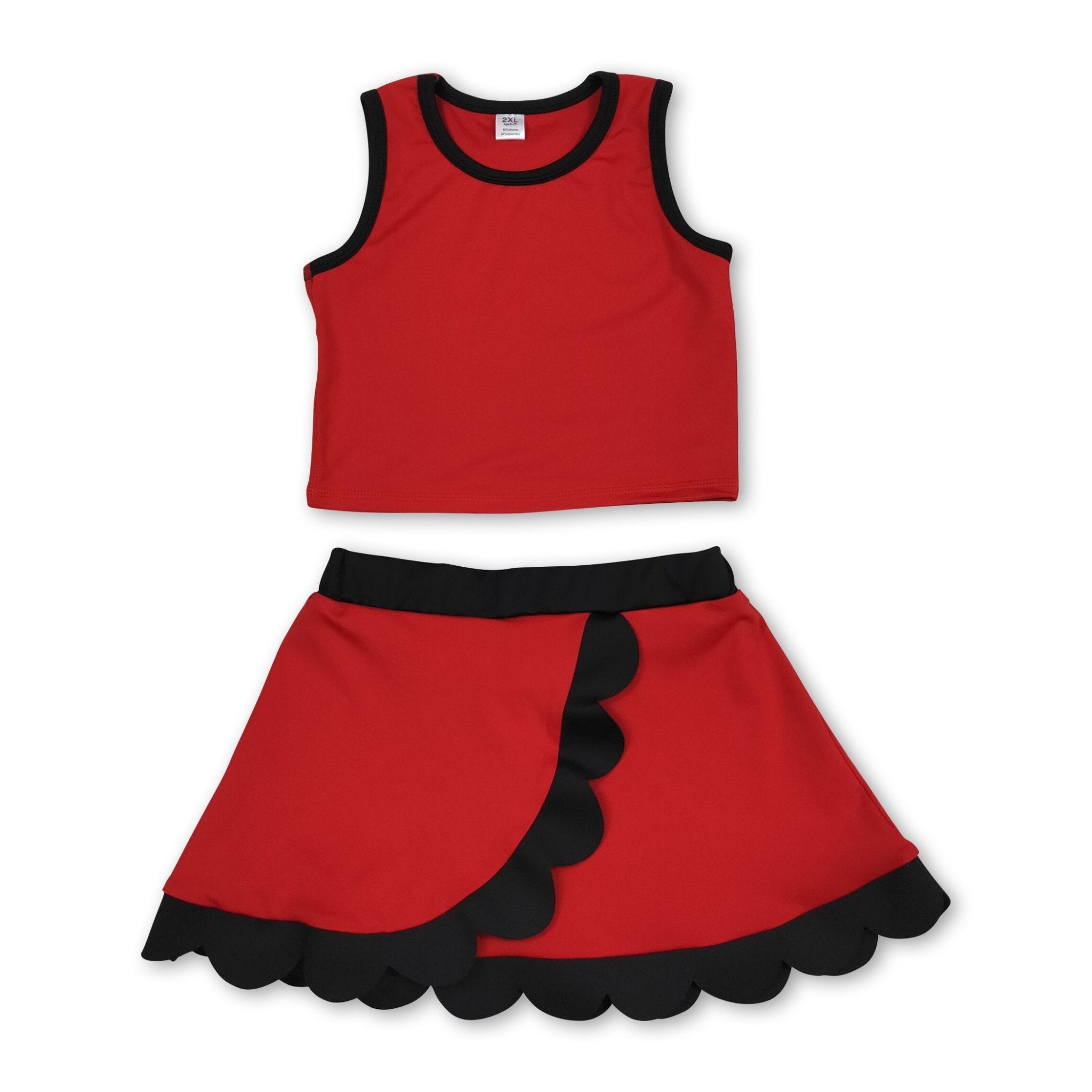 Sleeveless red black scallop girls team active wear set - STAND OUT FLEXSARAH