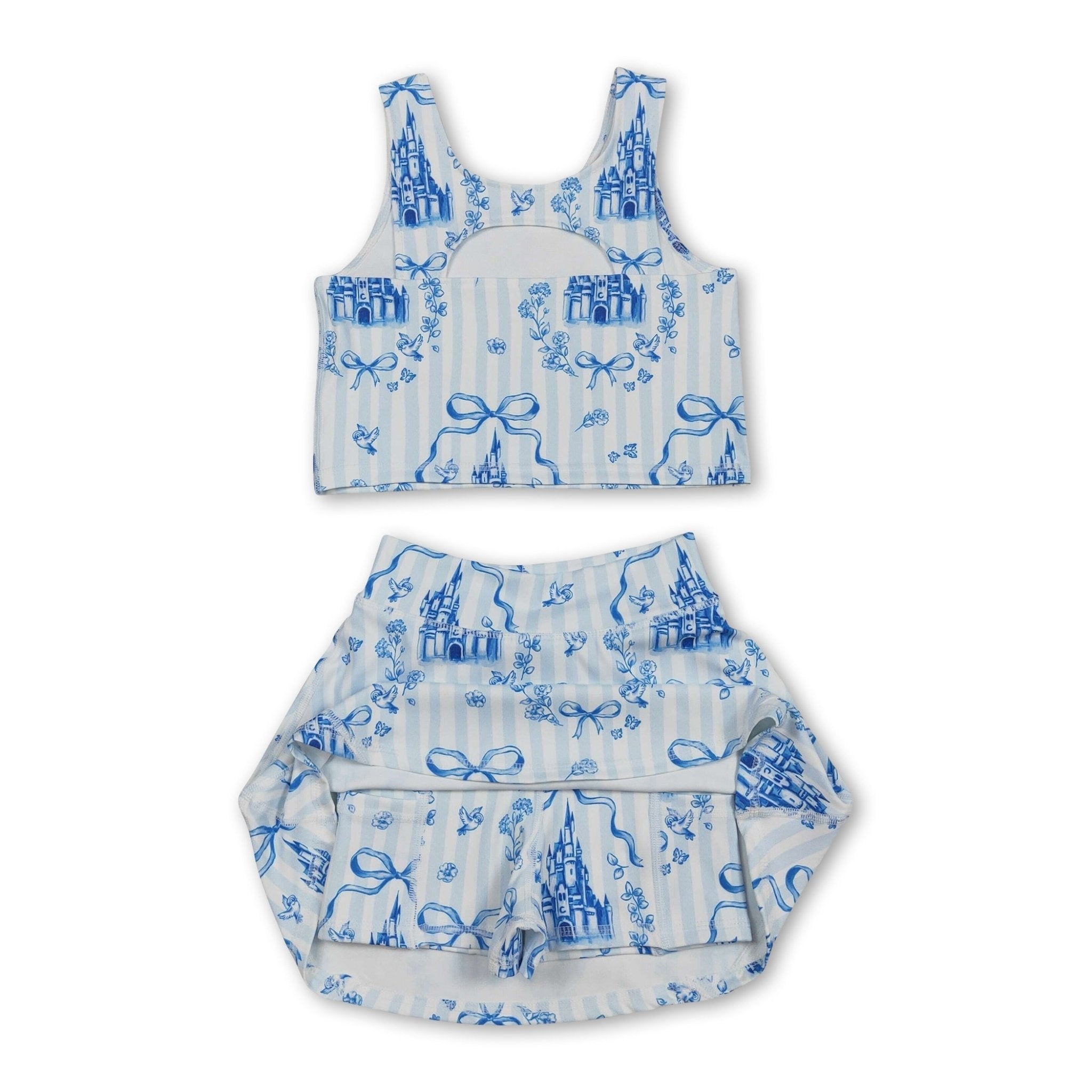 Sleeveless stripe bow castle top skirt girls active wear set - STAND OUT FLEXSARAH