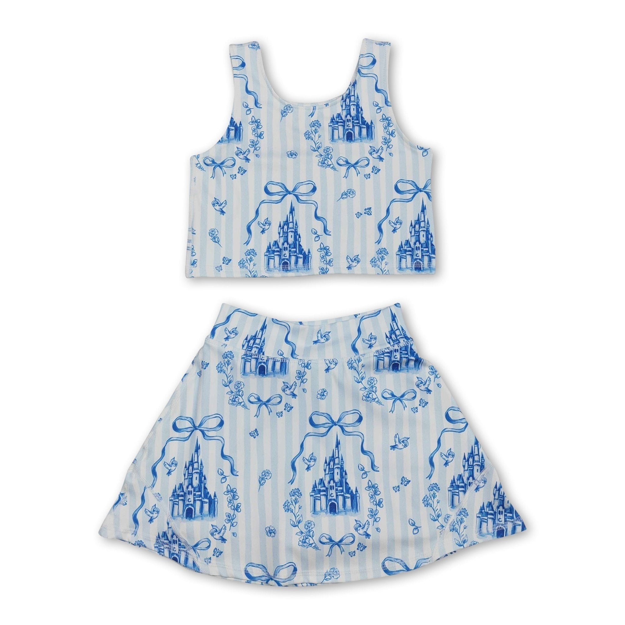 Sleeveless stripe bow castle top skirt girls active wear set - STAND OUT FLEXSARAH
