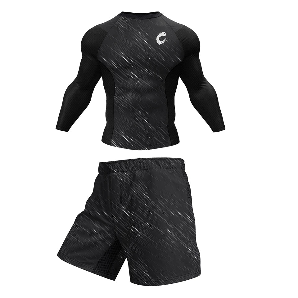 Sportswear MMA Rashguard T-shirt+Shorts Pants 4pcs/set Muay Thai Suit Bjj Kickboxing MenTraining Boxing Rash guard Clothing Wear - STAND OUT FLEXSARAH