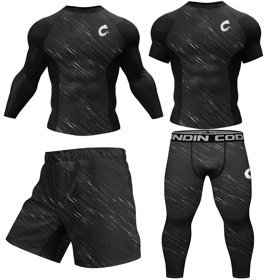 Sportswear MMA Rashguard T-shirt+Shorts Pants 4pcs/set Muay Thai Suit Bjj Kickboxing MenTraining Boxing Rash guard Clothing Wear - STAND OUT FLEXSARAH