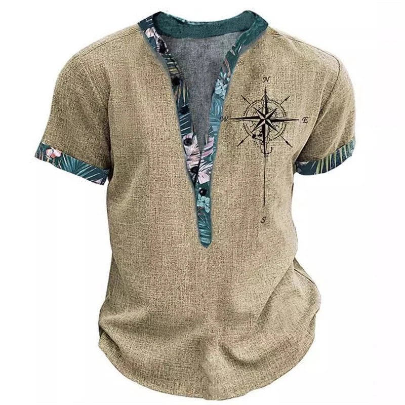 Summer 3D Printed Henry Short Sleeve Shirt Men's Fashion Street Clothing Button Short Sleeve Men's Top - STAND OUT FLEXSARAH