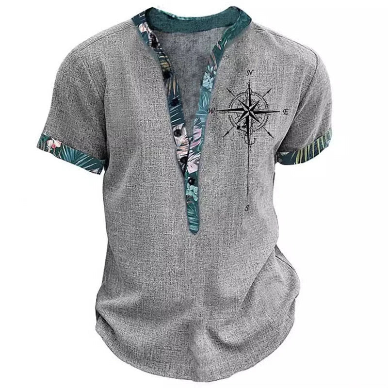 Summer 3D Printed Henry Short Sleeve Shirt Men's Fashion Street Clothing Button Short Sleeve Men's Top - STAND OUT FLEXSARAH