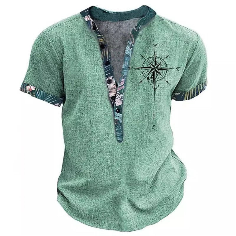 Summer 3D Printed Henry Short Sleeve Shirt Men's Fashion Street Clothing Button Short Sleeve Men's Top - STAND OUT FLEXSARAH