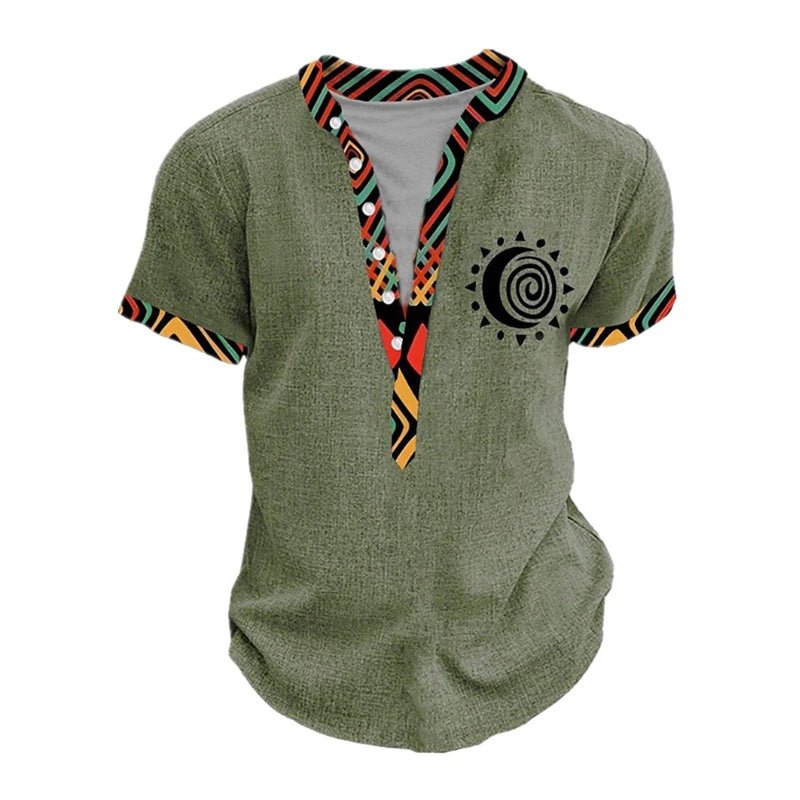 Summer 3D Printed Henry Short Sleeve Shirt Men's Fashion Street Clothing Button Short Sleeve Men's Top - STAND OUT FLEXSARAH