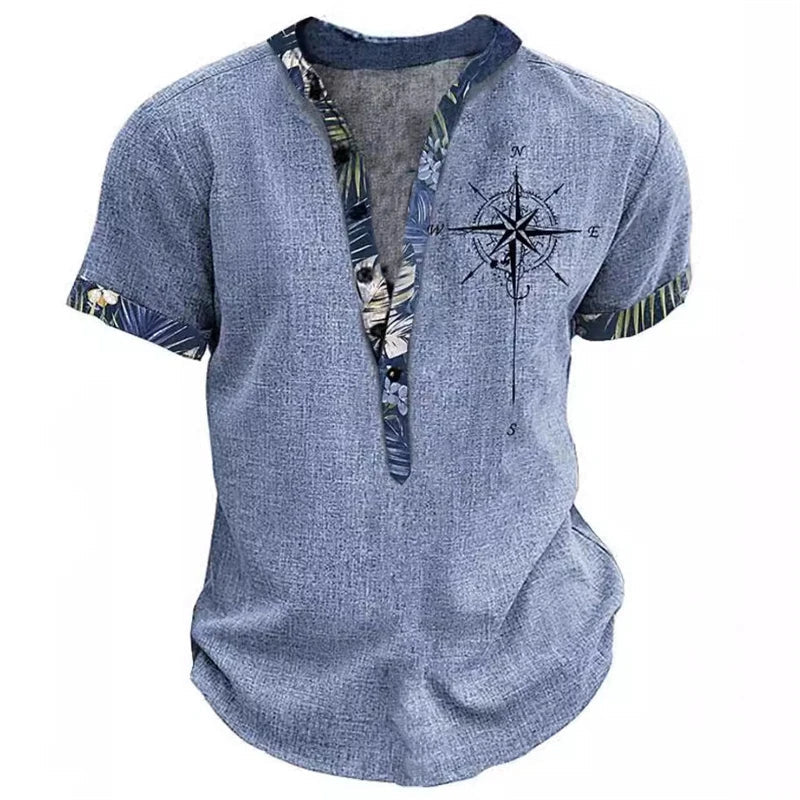 Summer 3D Printed Henry Short Sleeve Shirt Men's Fashion Street Clothing Button Short Sleeve Men's Top - STAND OUT FLEXSARAH