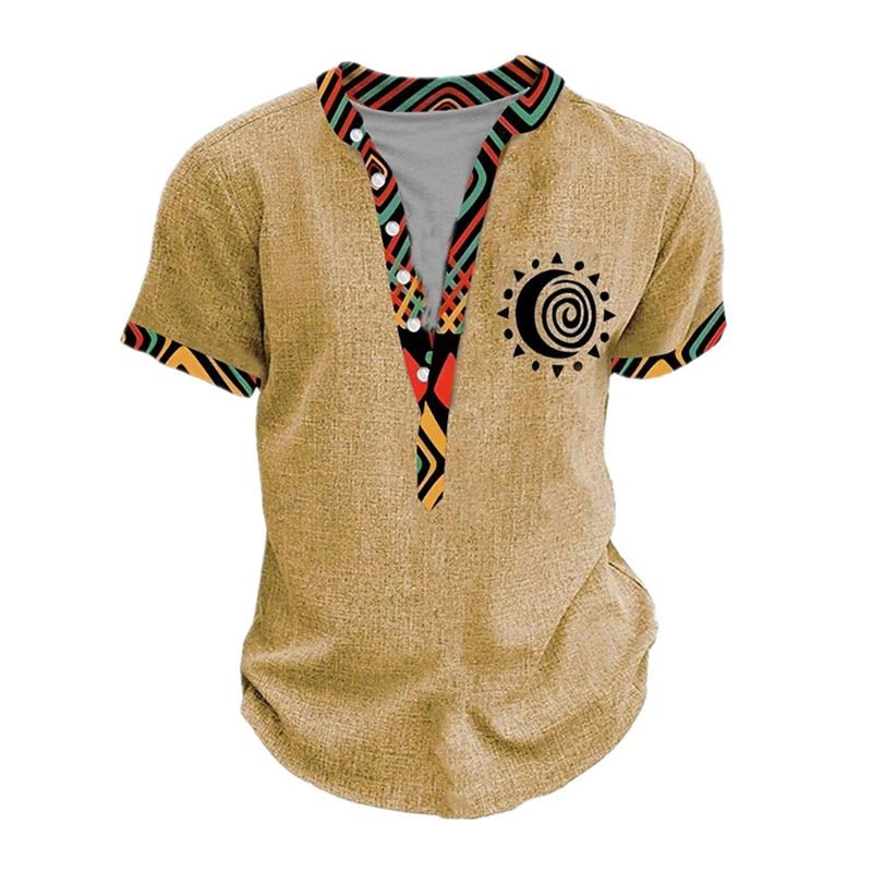 Summer 3D Printed Henry Short Sleeve Shirt Men's Fashion Street Clothing Button Short Sleeve Men's Top - STAND OUT FLEXSARAH