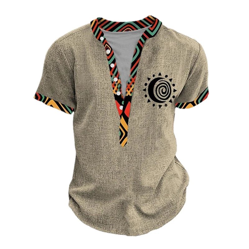 Summer 3D Printed Henry Short Sleeve Shirt Men's Fashion Street Clothing Button Short Sleeve Men's Top - STAND OUT FLEXSARAH