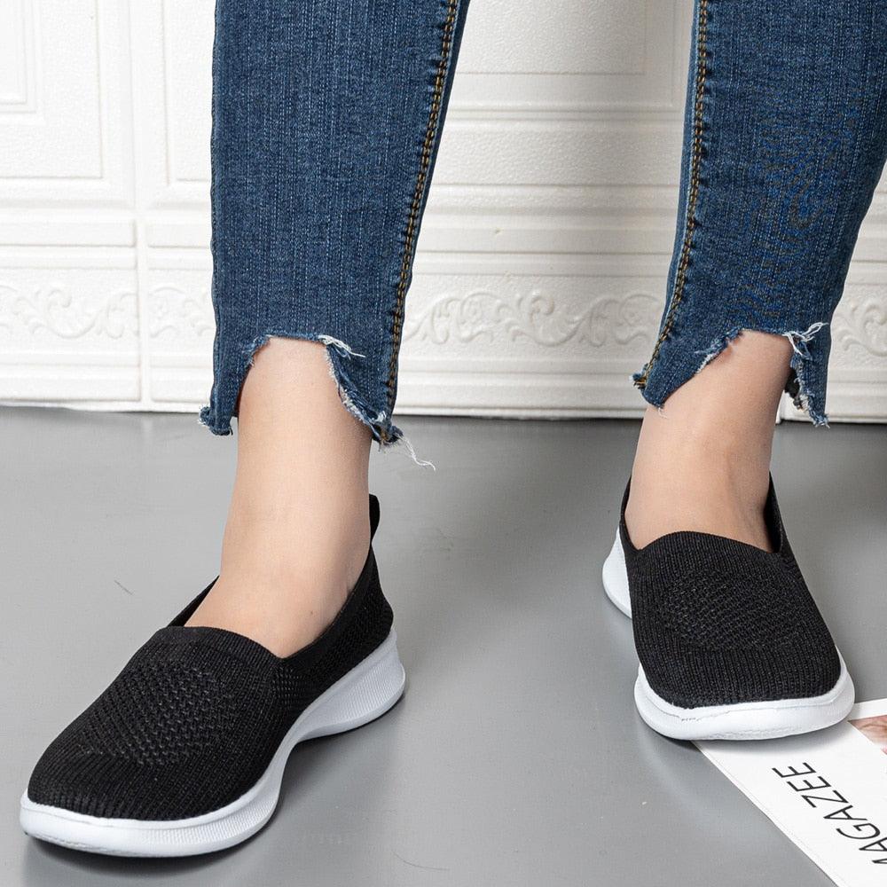 Summer Knitting Sock Women's Sneakers Slip On Shoes Lightweight Flat Women's Sports Breathable Mesh Platform Fashion Casual Slip On Easy Walking Espadrilles - STAND OUT FLEXSARAH