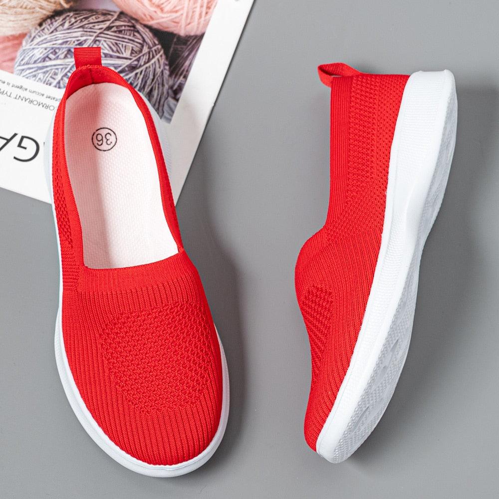 Summer Knitting Sock Women's Sneakers Slip On Shoes Lightweight Flat Women's Sports Breathable Mesh Platform Fashion Casual Slip On Easy Walking Espadrilles - STAND OUT FLEXSARAH