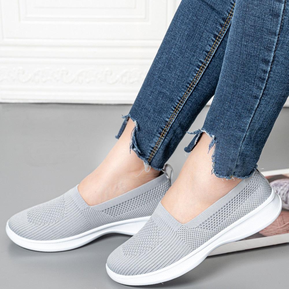Summer Knitting Sock Women's Sneakers Slip On Shoes Lightweight Flat Women's Sports Breathable Mesh Platform Fashion Casual Slip On Easy Walking Espadrilles - STAND OUT FLEXSARAH