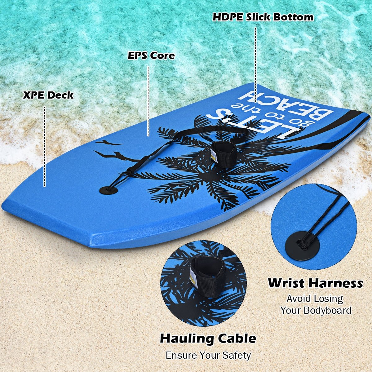 Super Lightweight Bodyboard Surfing with Leash EPS Core Boarding - STAND OUT FLEXSARAH
