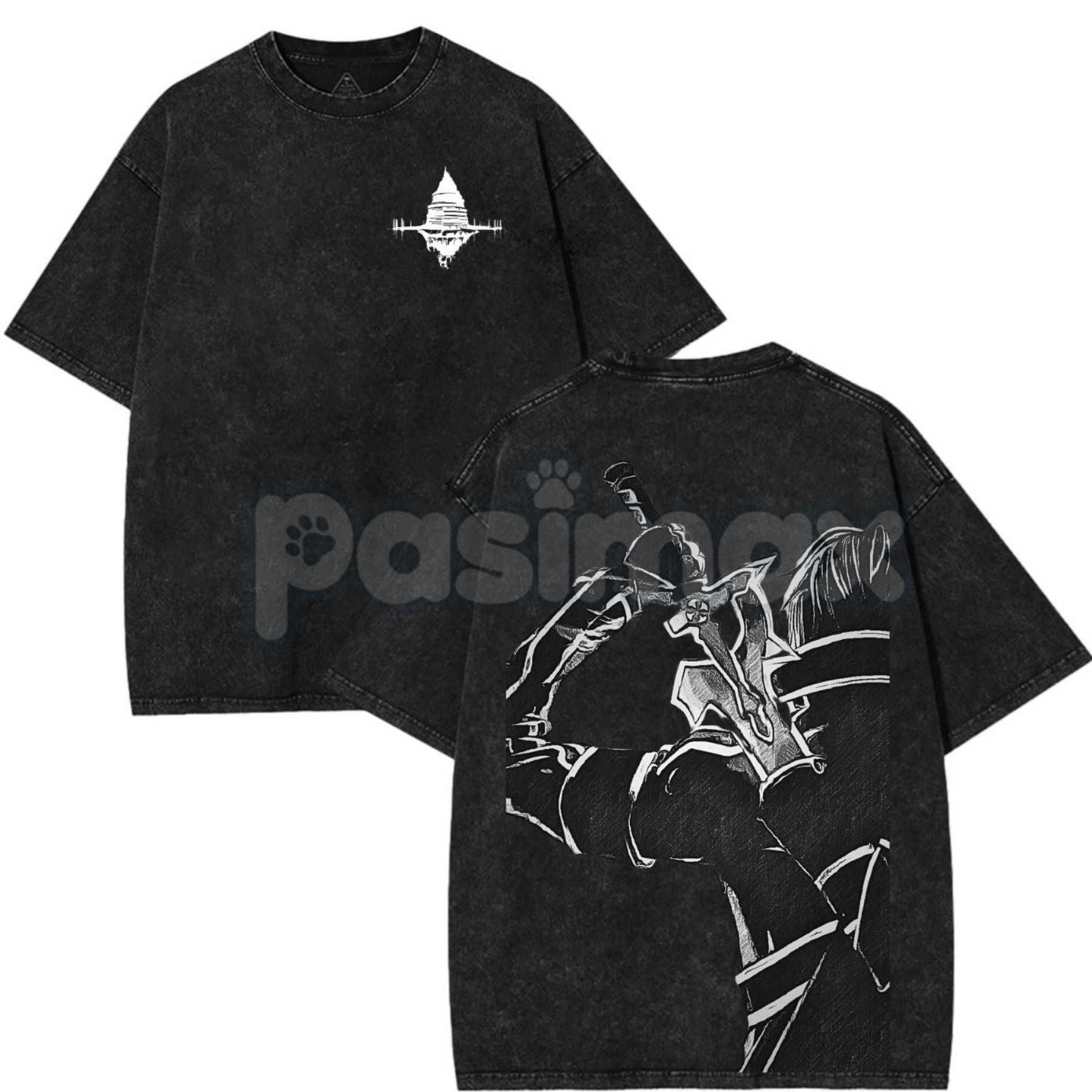 Sword Art Online Kirito B&W V1 T-Shirt – Vintage Washed Oversized Anime Manga Graphic Tee - STAND OUT FLEXSARAH