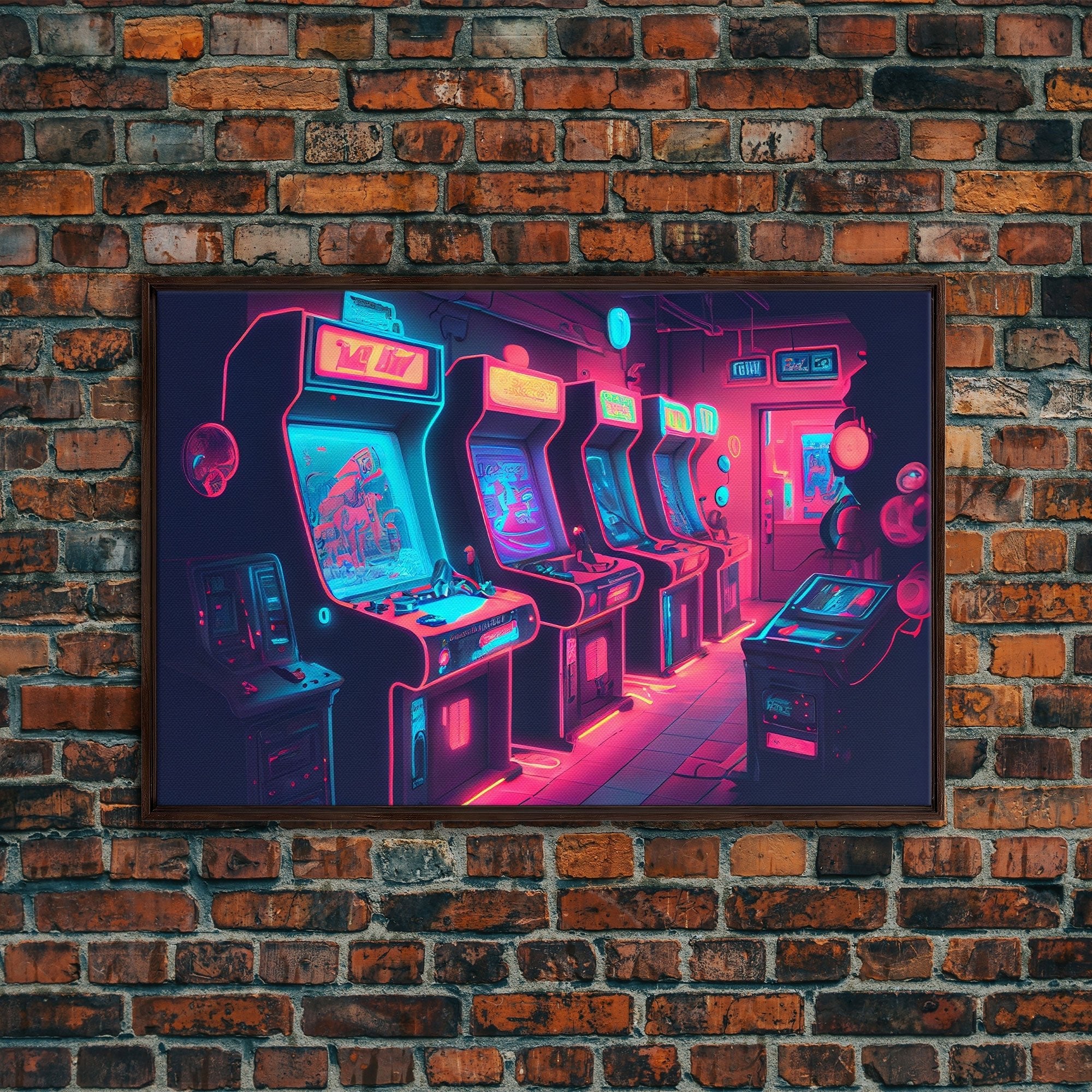 Synthwave Game Room Art, Neon retro 90s arcade room wall art, framed canvas print - STAND OUT FLEXSARAH