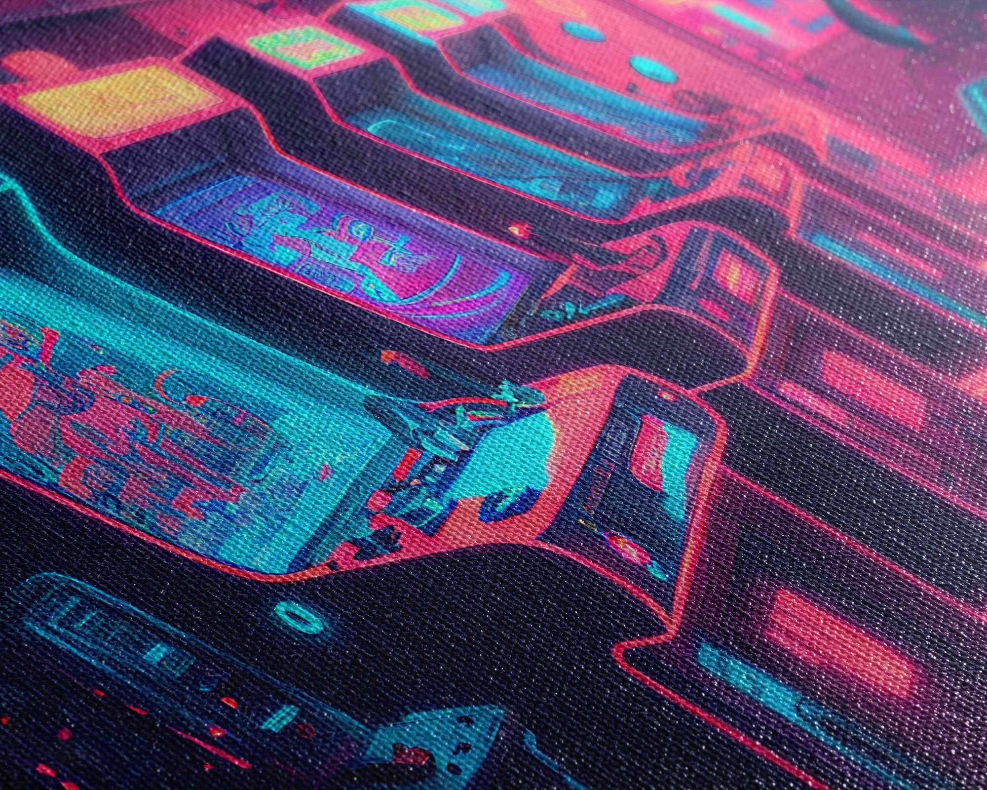 Synthwave Game Room Art, Neon retro 90s arcade room wall art, framed canvas print - STAND OUT FLEXSARAH
