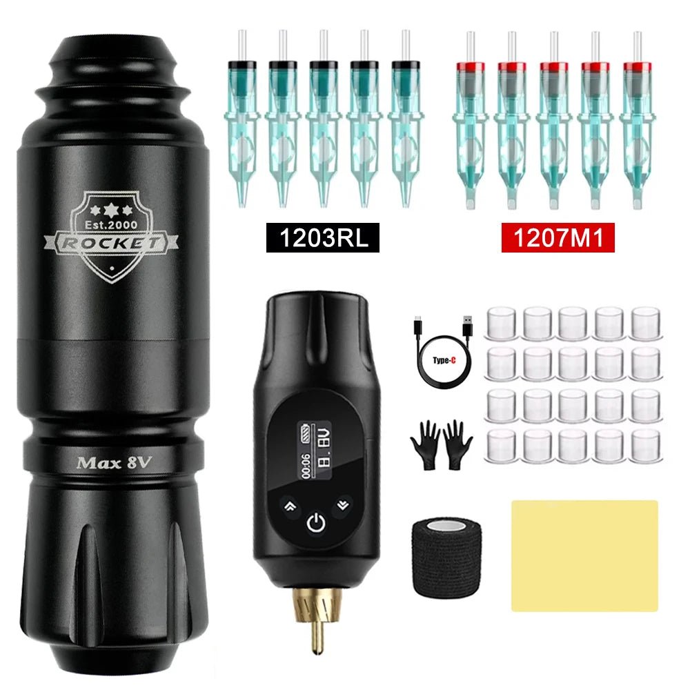 Tattoo Gun Kit - Tattoo Machine Kit Tattoo Pen Kit for Beginners Rotary Tattoo Pen Type Machine Kit Complete Tattoo Supplies - STAND OUT FLEXSARAH