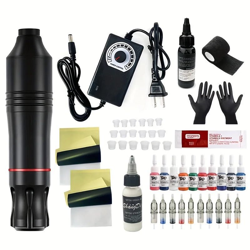 Tattoo Kit Complete Set Wireless Rotary Tattoo Machine Pen Kit DC Interface with Cartridge Needles Permanent Makeup Tattoo Set - STAND OUT FLEXSARAH