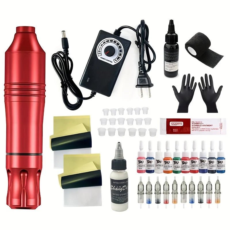Tattoo Kit Complete Set Wireless Rotary Tattoo Machine Pen Kit DC Interface with Cartridge Needles Permanent Makeup Tattoo Set - STAND OUT FLEXSARAH