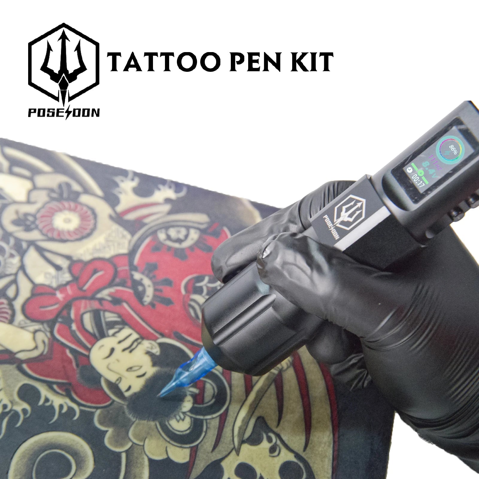 Tattoo Kit Or Tattoo Machnie POSEIDON New Cool Tattoo Pen Kit For Permanent Makeup Tattoo Machine Kit Wireless Tattoo Gun Kit - STAND OUT FLEXSARAH